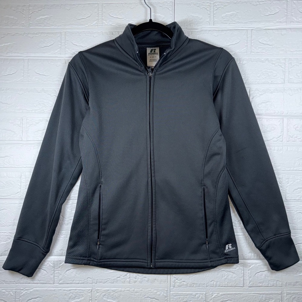 Russell Athletic Track Jacket Women Small Gray Full Zip Dri-Power Activewear